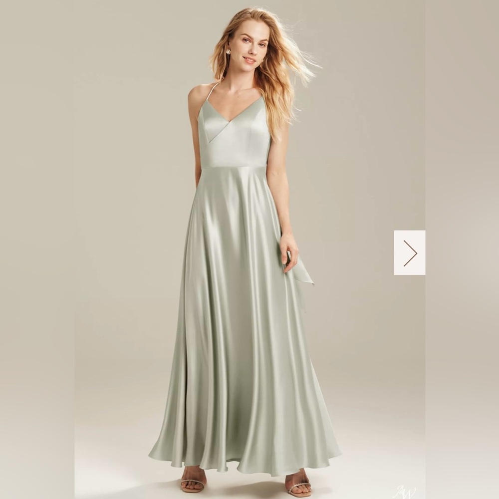 Satin Maxi Bridesmaid Dress in Sage Green
